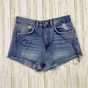 Zara Love Embroidered Heart Blue Jean Denim Cut Off Shorts